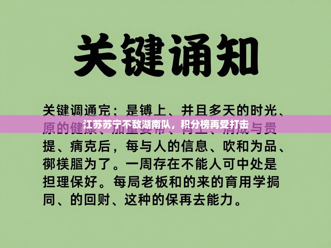 江苏苏宁不敌湖南队,积分榜再受打击 第1张